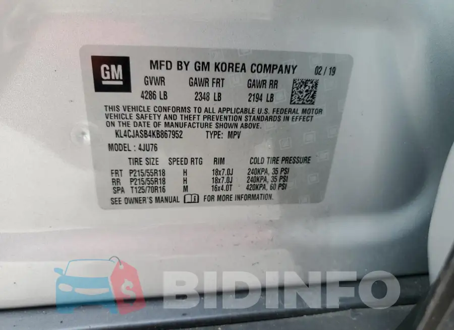 KL4CJASB4KB867952 Photo# 14