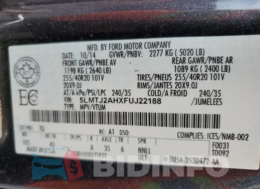 5LMTJ2AHXFUJ22188 Photo# 13