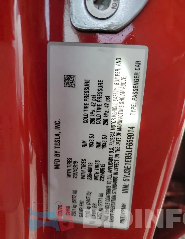 5YJ3E1EB5LF669014 Photo# 12