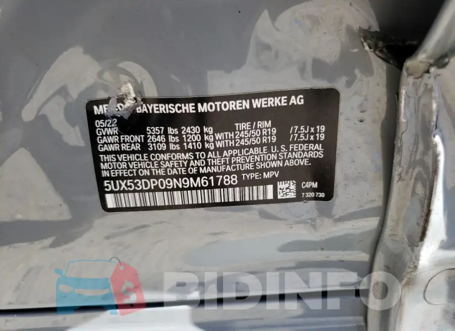 5UX53DP09N9M61788 Photo# 13