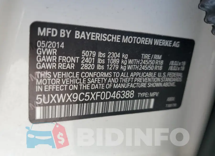 5UXWX9C5XF0D46388 Photo# 13