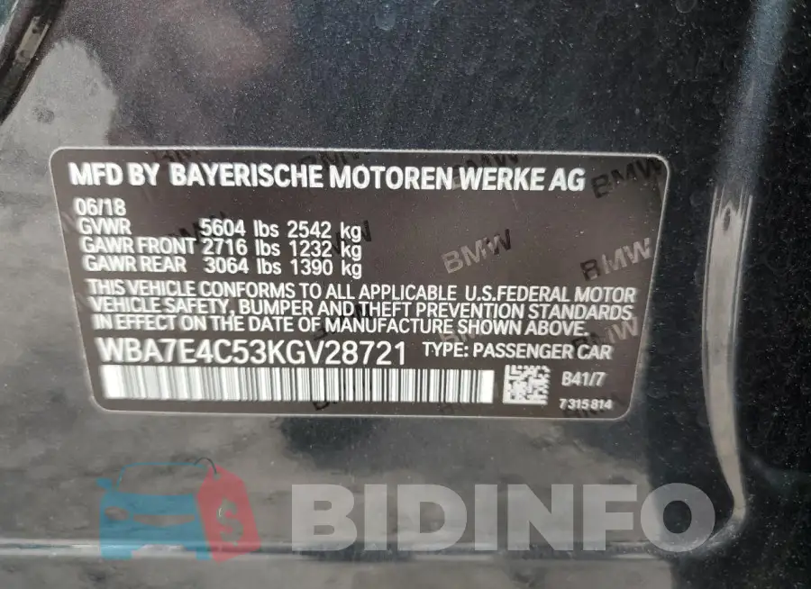 WBA7E4C53KGV28721 Photo# 12