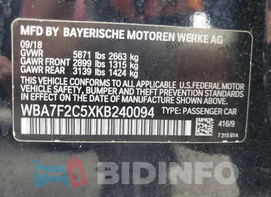 WBA7F2C5XKB240094 Photo# 12