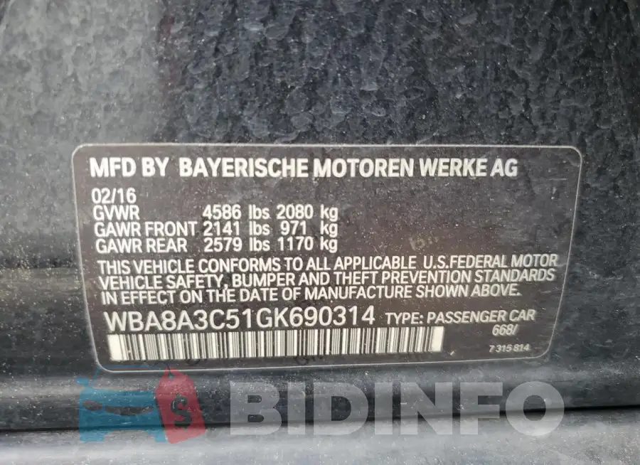 WBA8A3C51GK690314 Photo# 12