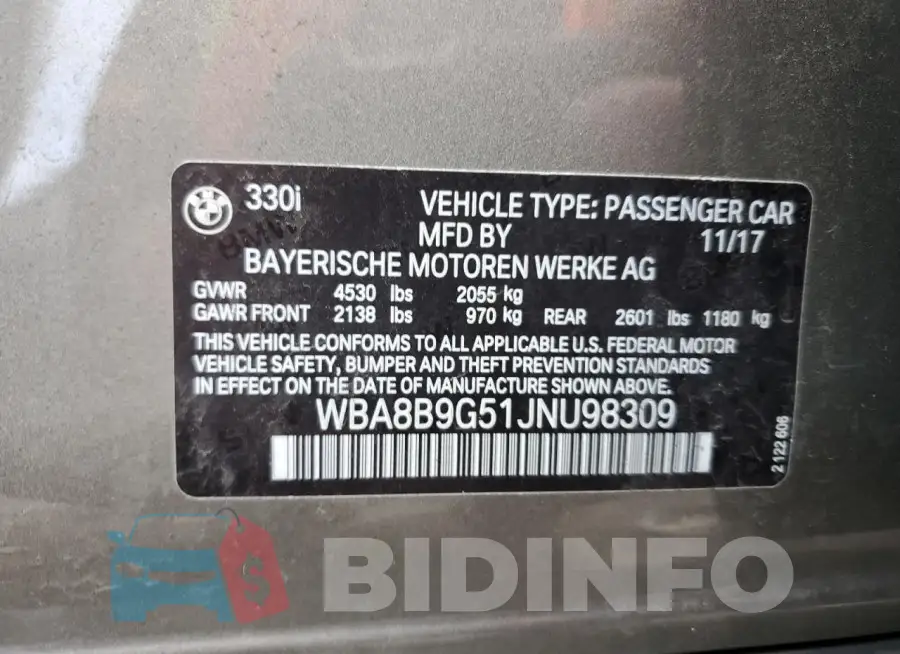 WBA8B9G51JNU98309 Photo# 12
