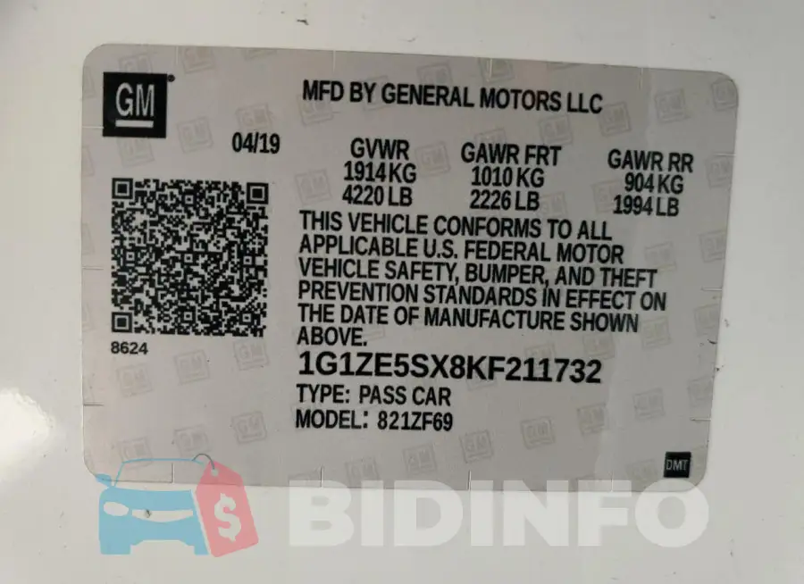 1G1ZE5SX8KF211732 Photo# 12