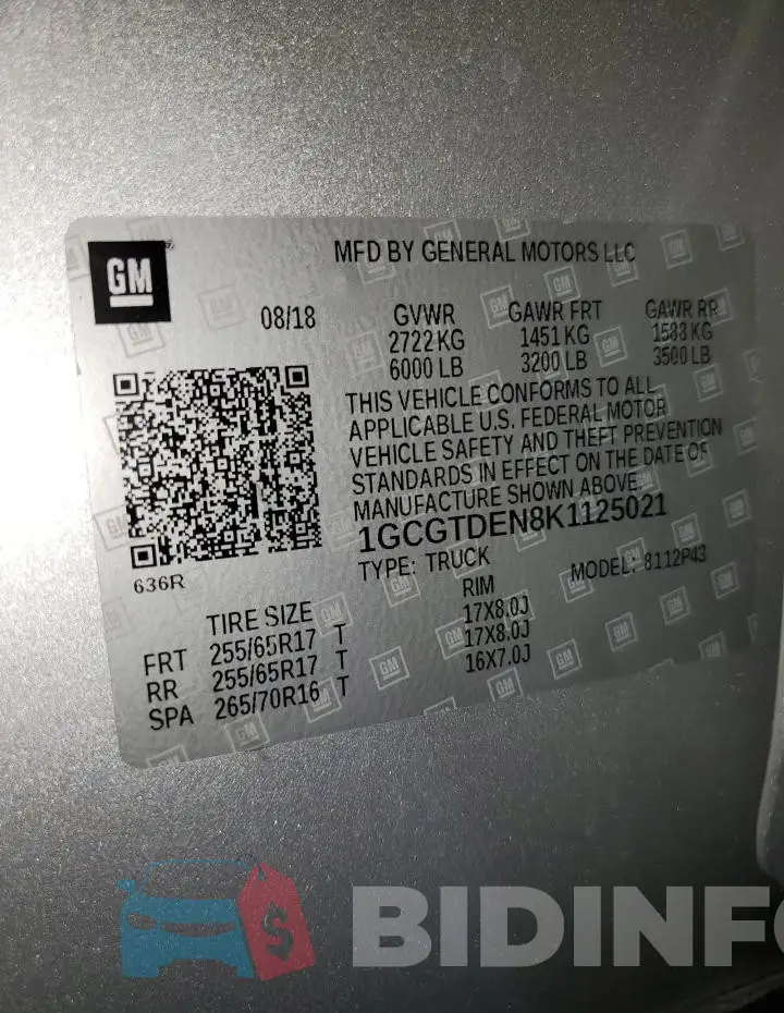 1GCGTDEN8K1125021 Photo# 12