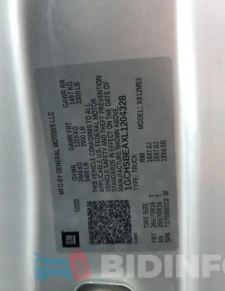 1GCHSBEAXL1204328 Photo# 12
