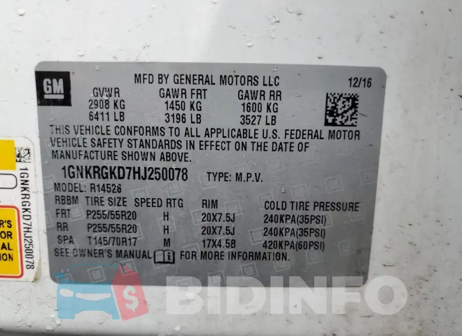 1GNKRGKD7HJ250078 Photo# 14