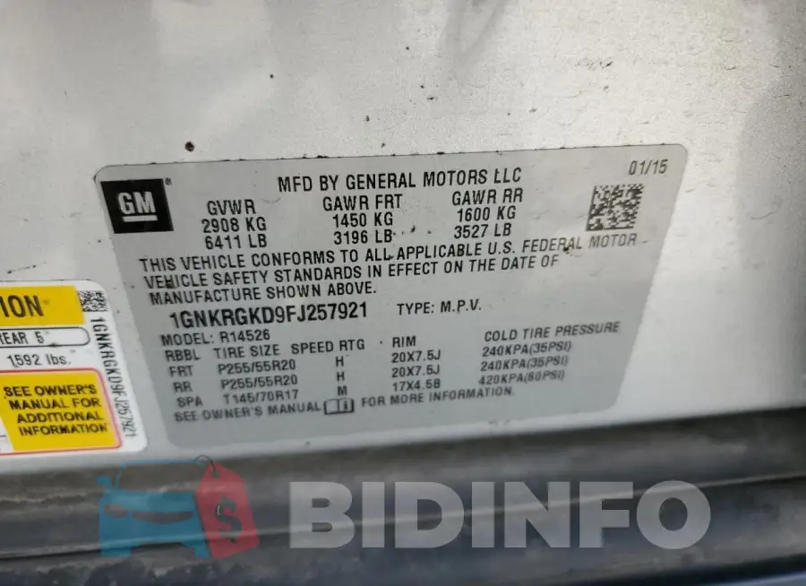 1GNKRGKD9FJ257921 Photo# 13