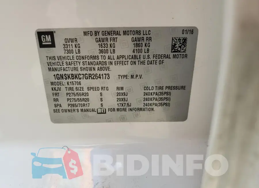 1GNSKBKC7GR264173 Photo# 13