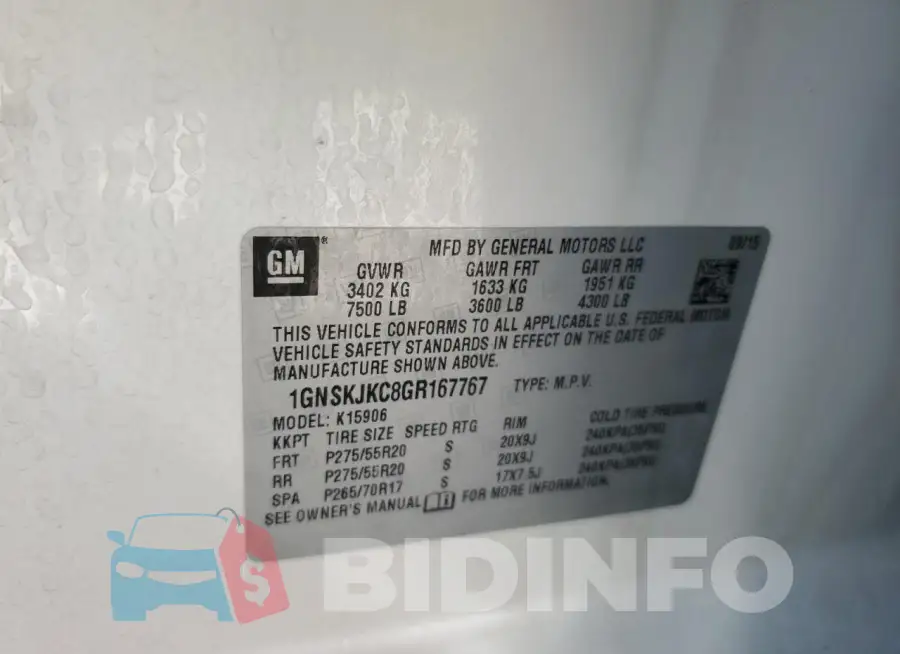 1GNSKJKC8GR167767 Photo# 13