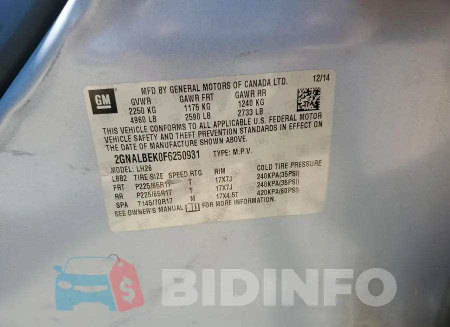 2GNALBEK0F6250931 Photo# 12