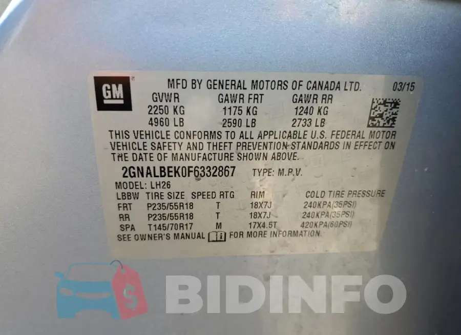2GNALBEK0F6332867 Photo# 14