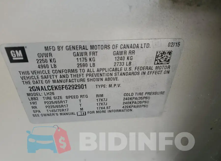 2GNALCEK6F6292901 Photo# 13