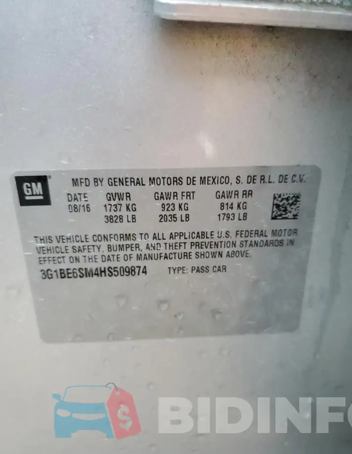 3G1BE6SM4HS509874 Photo# 12