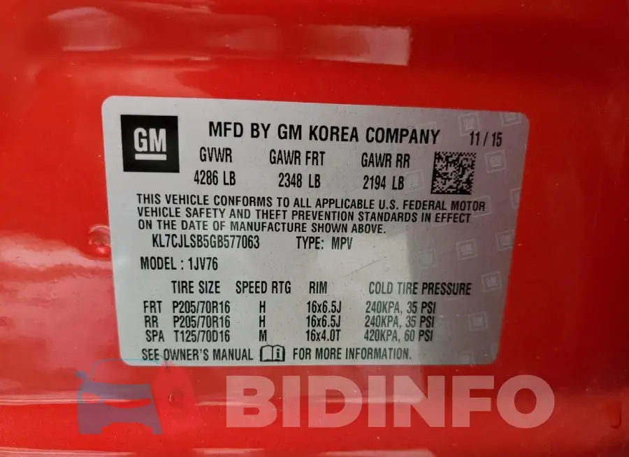 KL7CJLSB5GB577063 Photo# 13