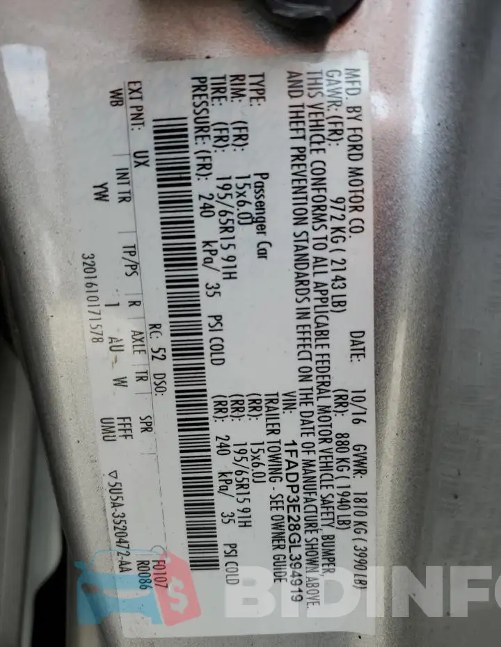 1FADP3E28GL394919 Photo# 12