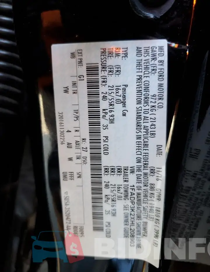 1FADP3K2XHL208903 Photo# 12