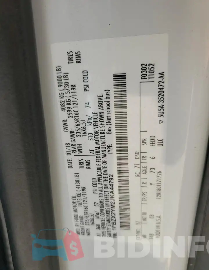 1FBZX2YM2JKA44792 Photo# 13