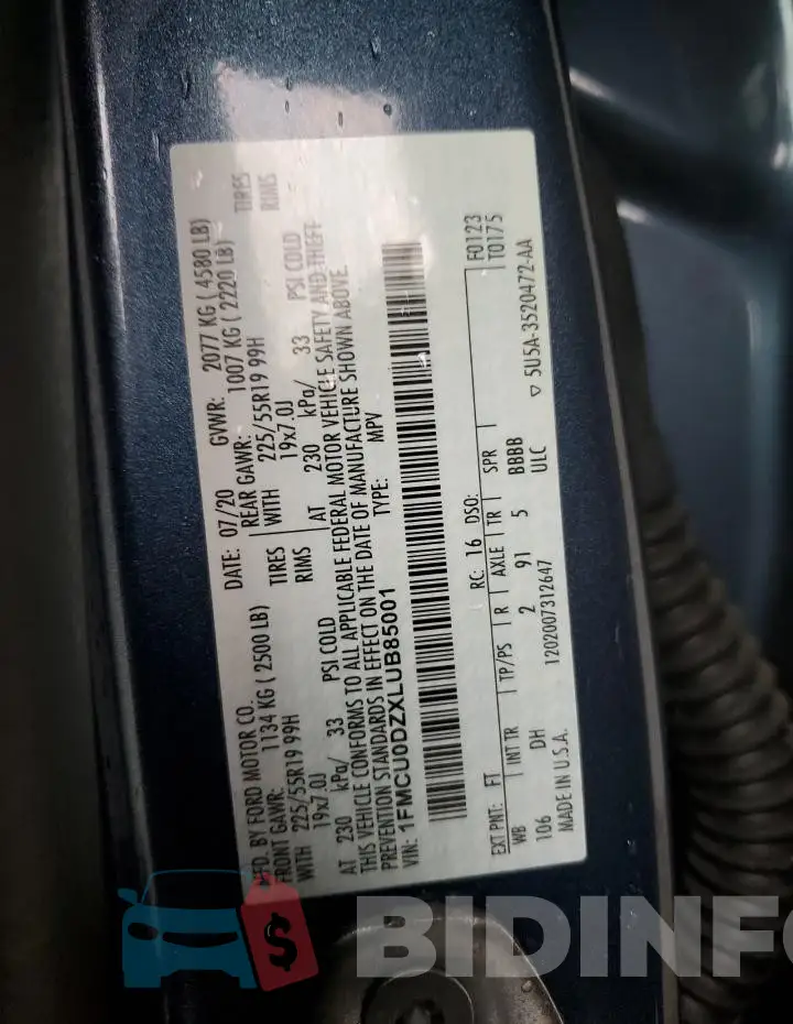 1FMCU0DZXLUB85001 Photo# 13