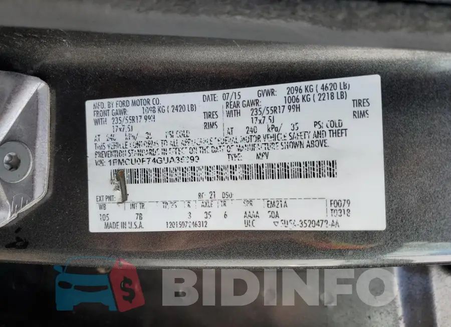 1FMCU0F74GUA35399 Photo# 12