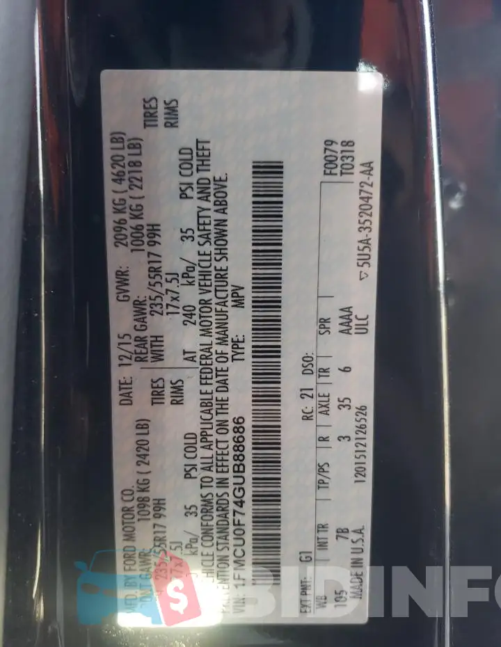 1FMCU0F74GUB88686 Photo# 12