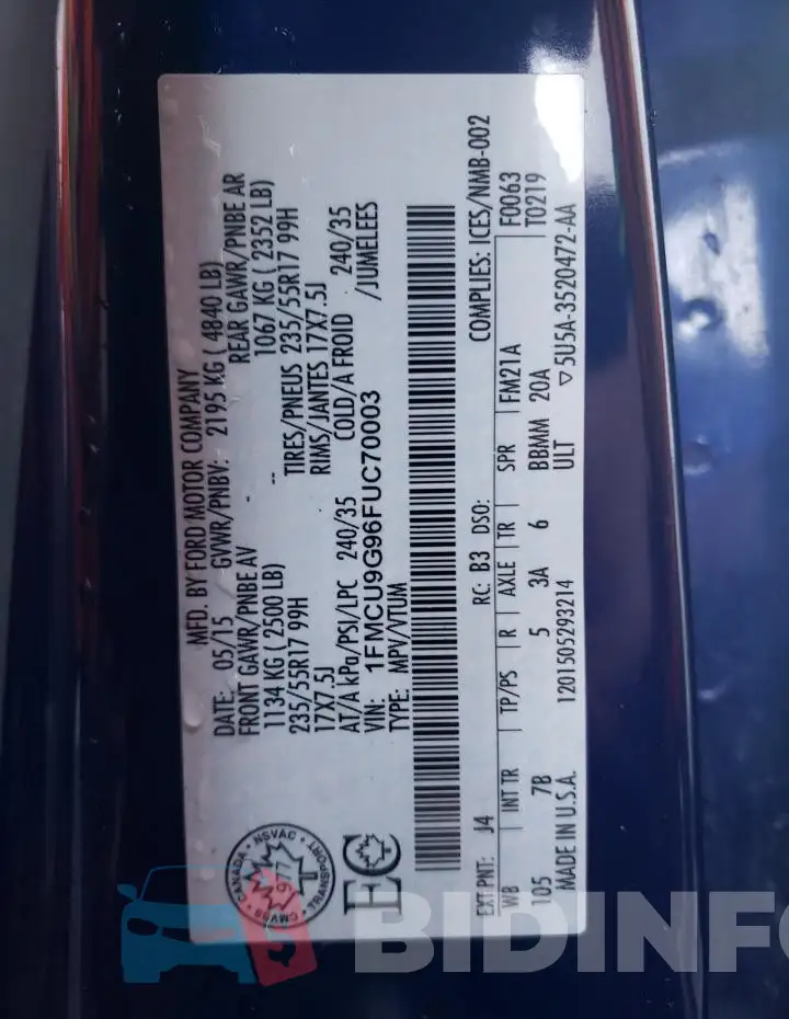 1FMCU9G96FUC70003 Photo# 14