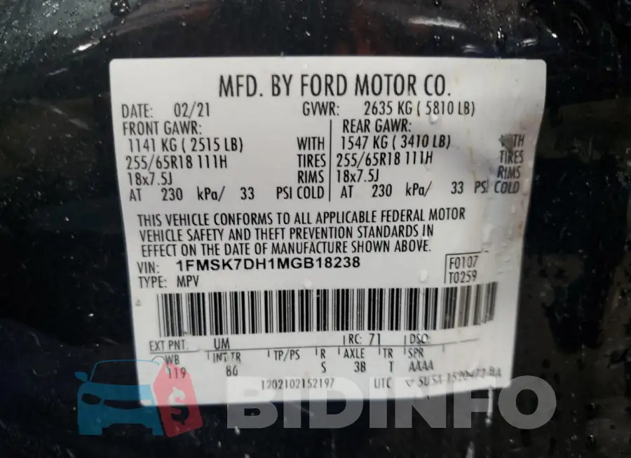 1FMSK7DH1MGB18238 Photo# 13