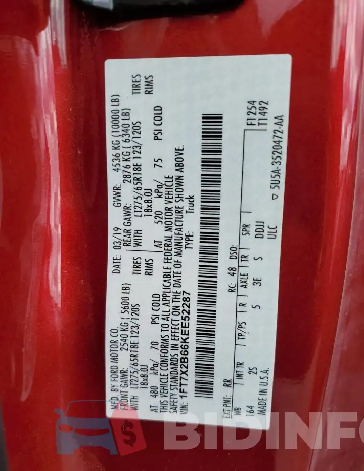 1FT7X2B66KEE52287 Photo# 12
