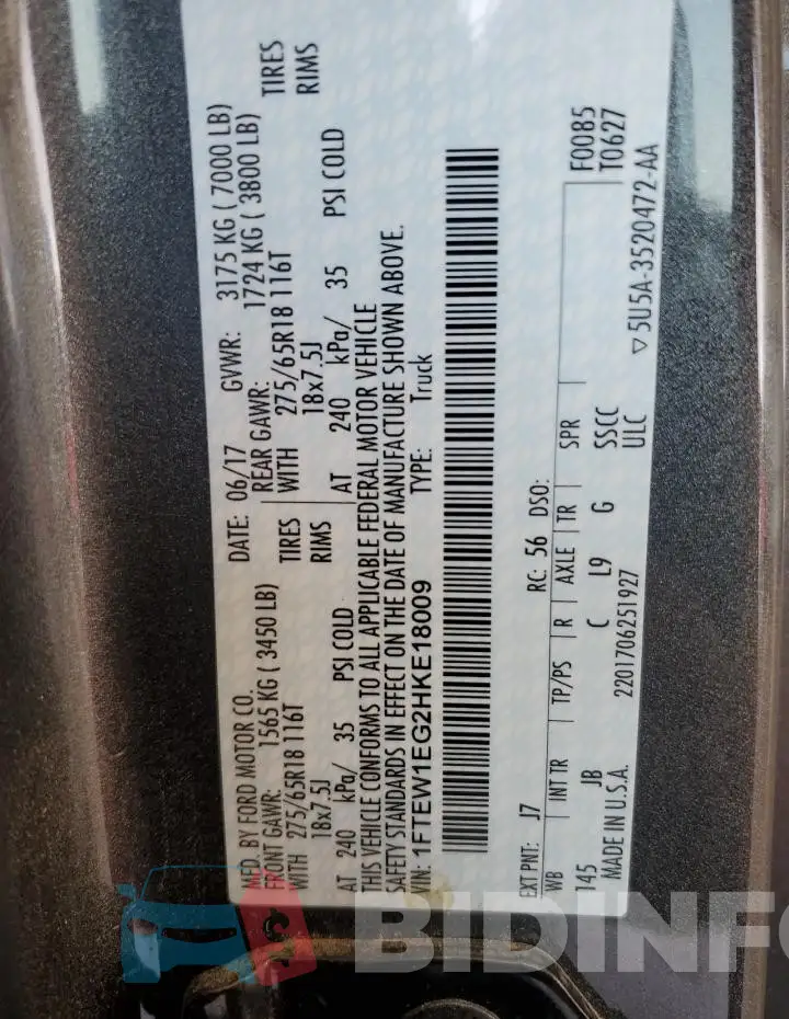 1FTEW1EG2HKE18009 Photo# 12