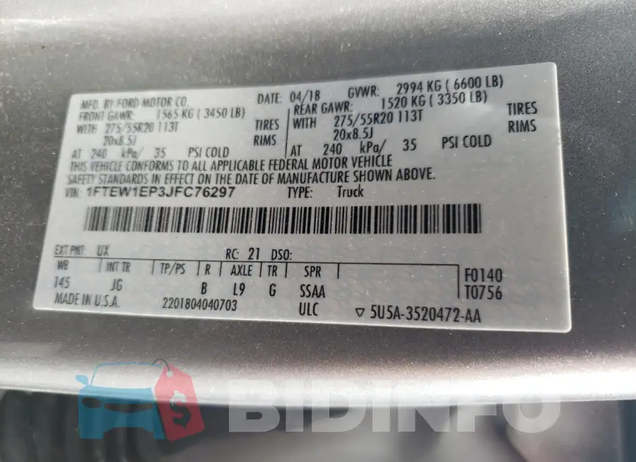 1FTEW1EP3JFC76297 Photo# 12