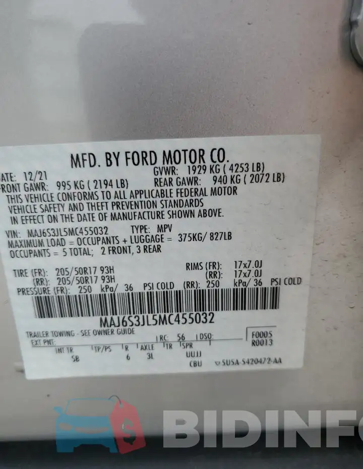 MAJ6S3JL5MC455032 Photo# 13
