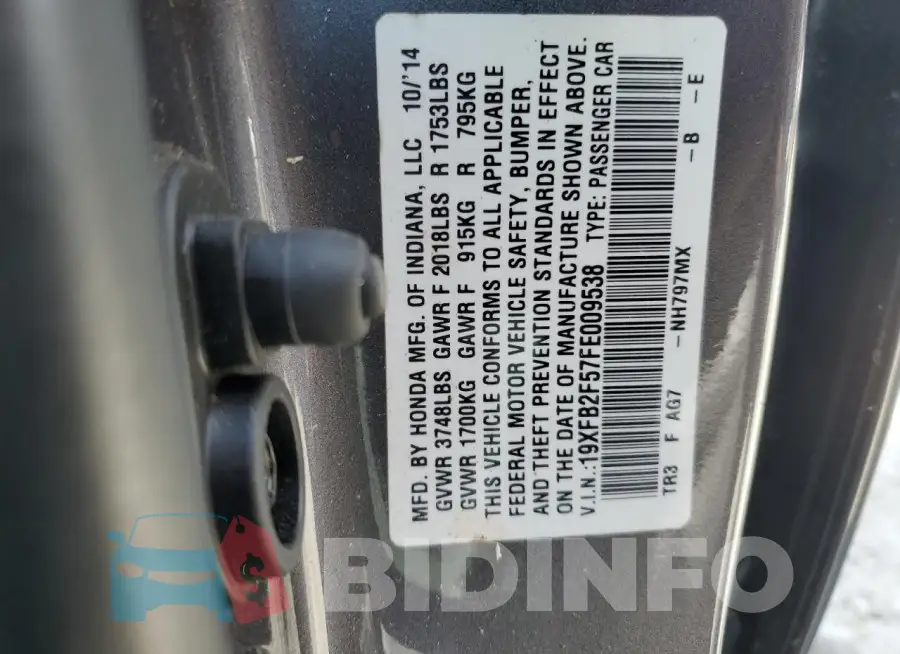 19XFB2F57FE009538 Photo# 12