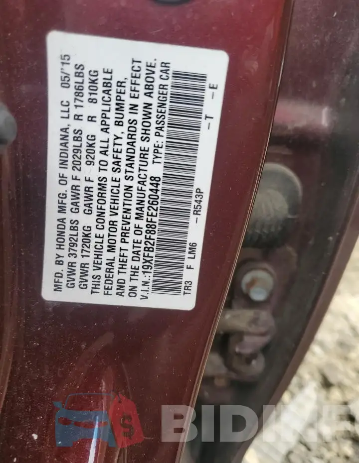 19XFB2F88FE260448 Photo# 12