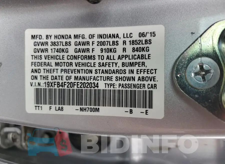 19XFB4F20FE202034 Photo# 13