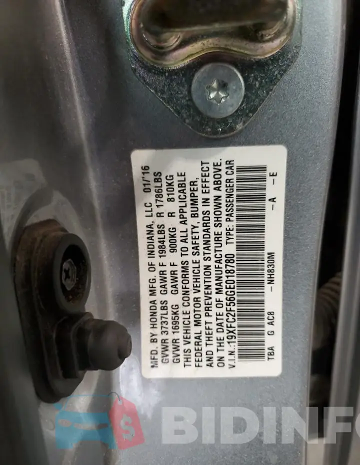 19XFC2F56GE018780 Photo# 12