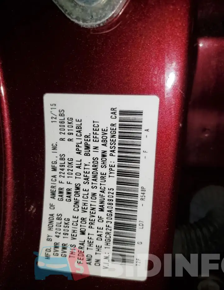 1HGCR2F30GA089025 Photo# 12