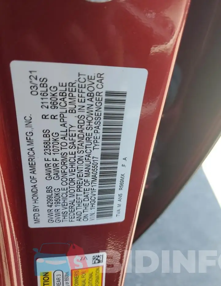 1HGCV1F17MA055017 Photo# 12