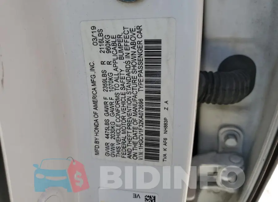 1HGCV1F32KA073696 Photo# 12