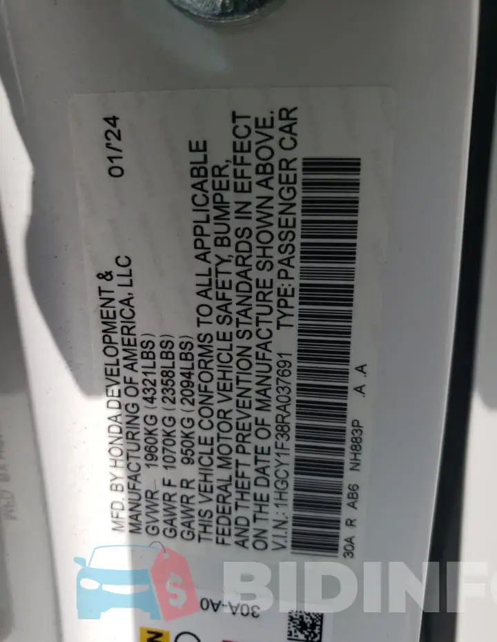 1HGCY1F38RA037691 Photo# 12