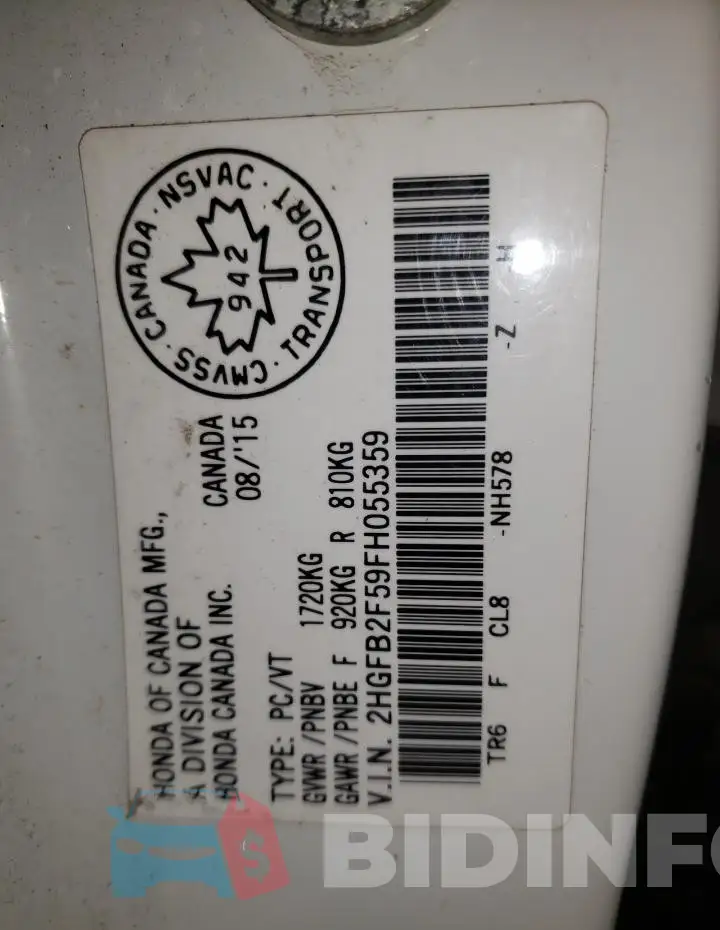 2HGFB2F59FH055359 Photo# 13