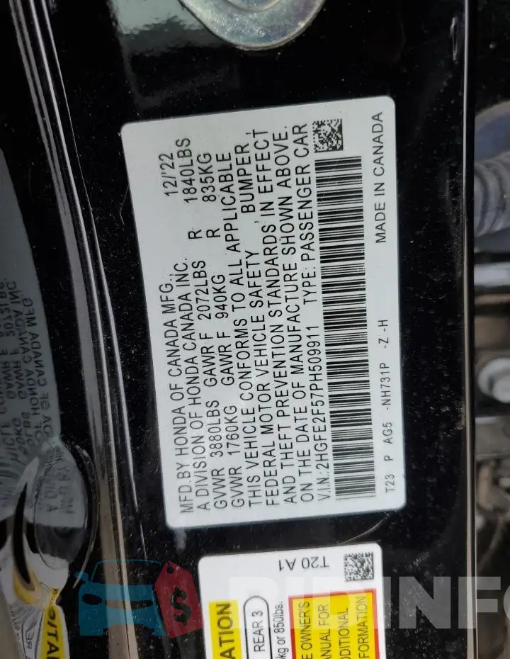 2HGFE2F57PH509911 Photo# 13