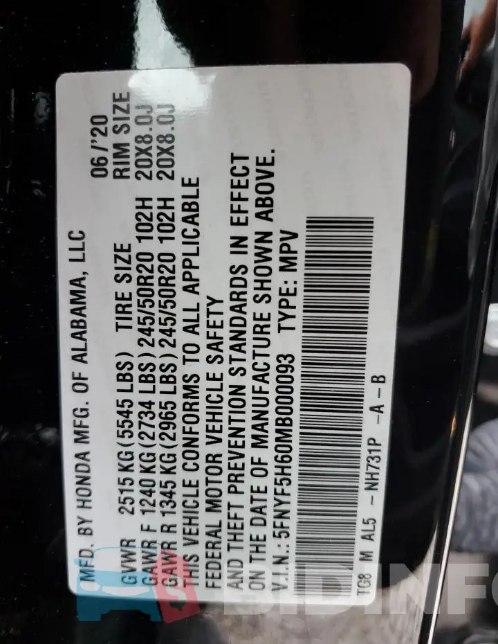 5FNYF5H60MB000093 Photo# 13