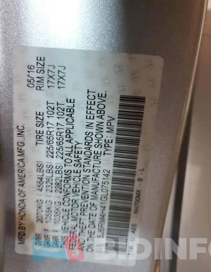 5J6RM4H41GL075142 Photo# 14