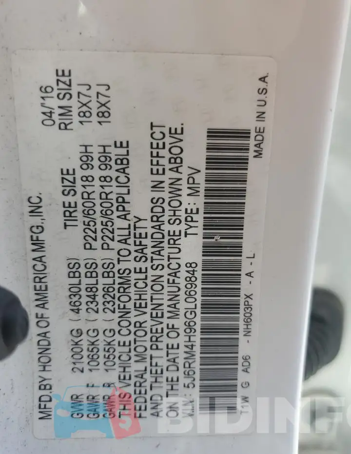 5J6RM4H96GL069848 Photo# 12