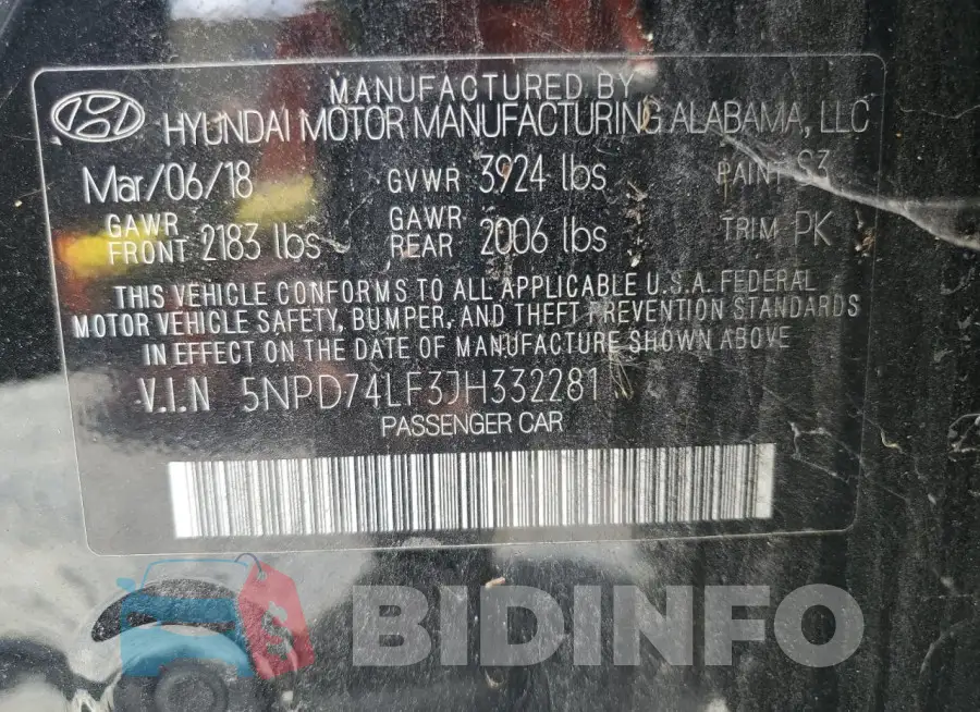 5NPD74LF3JH332281 Photo# 12
