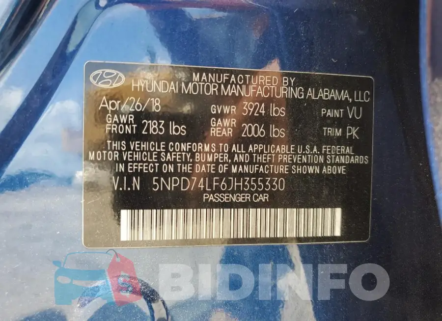 5NPD74LF6JH355330 Photo# 12