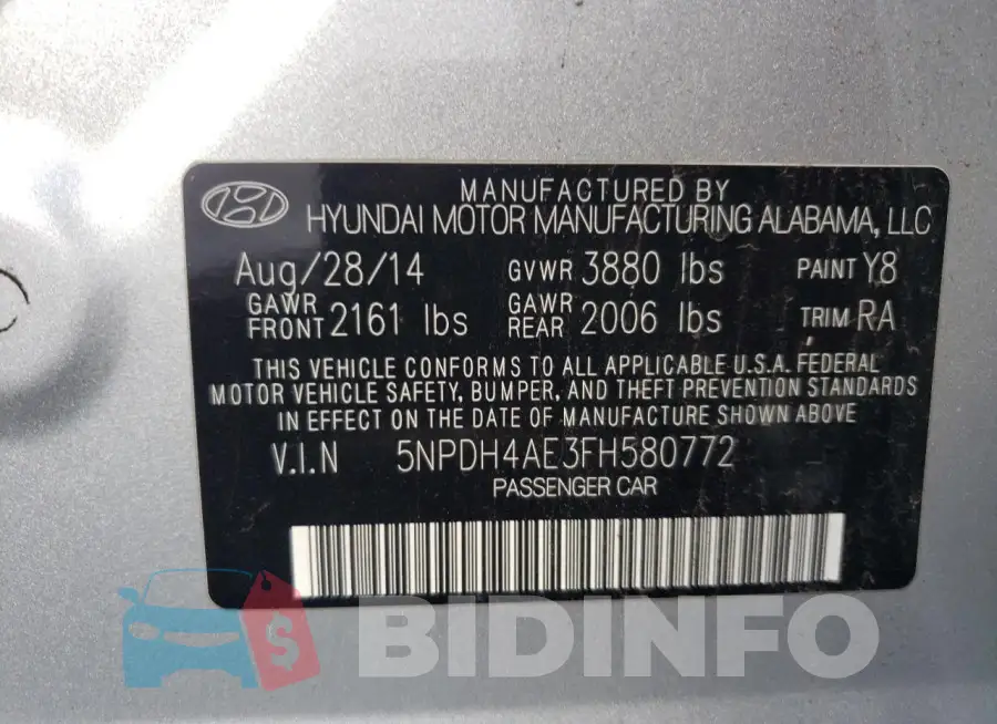 5NPDH4AE3FH580772 Photo# 12