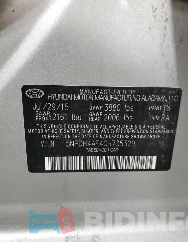 5NPDH4AE4GH735329 Photo# 12